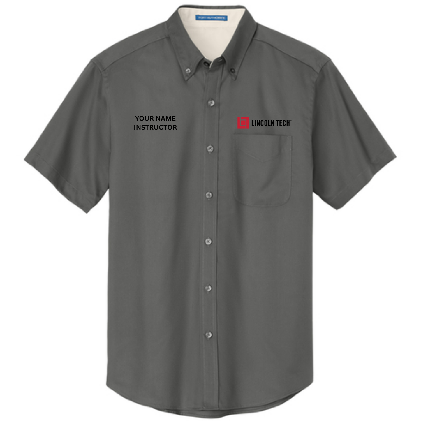 LINCOLN TECH INSTRUCTOR Port Authority® Tall Short Sleeve Easy Care Shirt with CUSTOM NAME - Steel Grey