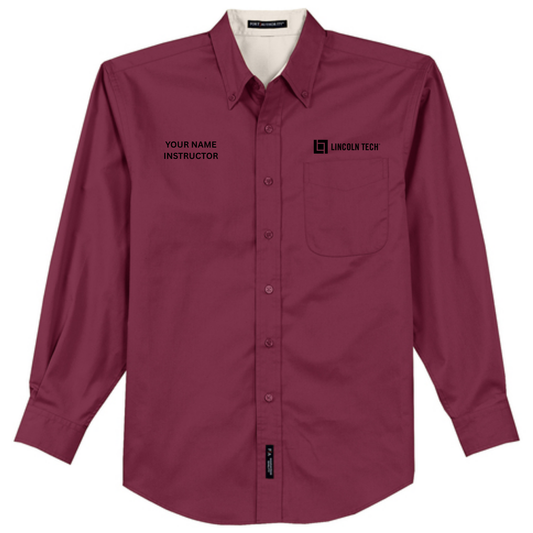 LINCOLN TECH INSTRUCTOR Port Authority® Tall Long Sleeve Easy Care Shirt with CUSTOM NAME - Burgundy