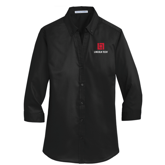 LINCOLN TECH Port Authority® Women's 3/4-Sleeve SuperPro™ Twill Shirt - DEEP BLACK